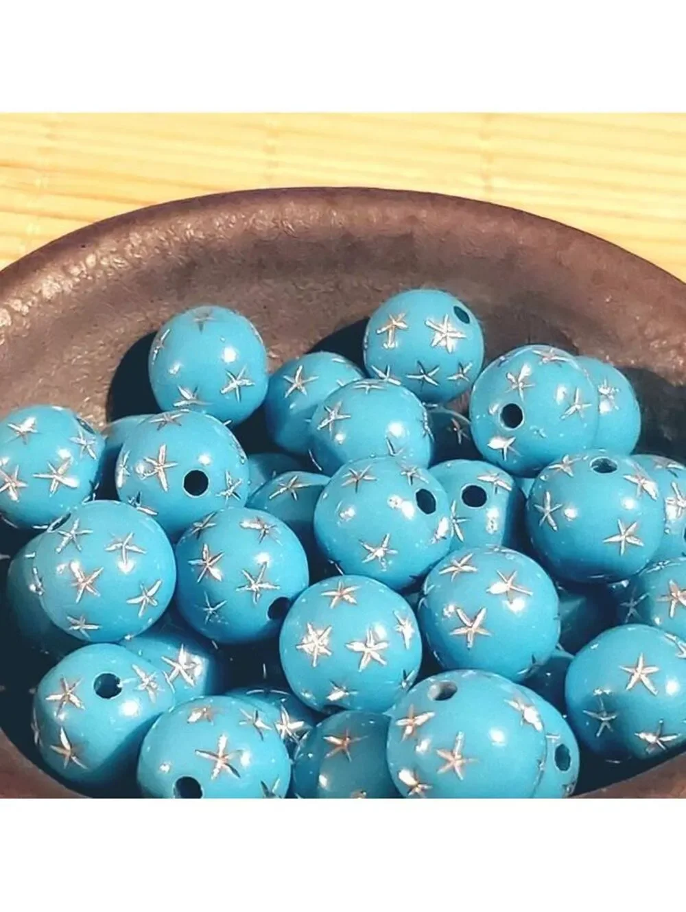 10 Vintage Retro Turquoise Silver Stars 12mm Round Acrylic Shabby Chic Beads
